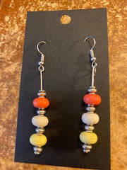 NUMBER 11 YELLOW WHITE AND ORANGE HANDMADE BEADED EARRINGS