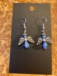 NUMBER 20 LIGHT BLUE ANGEL HANDMADE BEADED EARRINGS